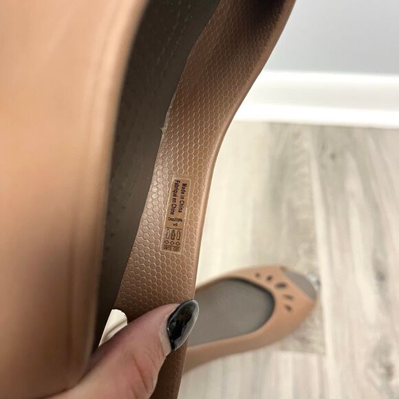 Crocs Sandals Women’s 9 Mabyn Tan Brown Peep Toe Slingback Wedge - Picture 5 of 6